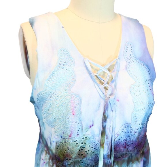 Y2K Crochet Lace Up Babydoll Tank Top Size S Abstract Fairy Boho Festival - Picture 4 of 7